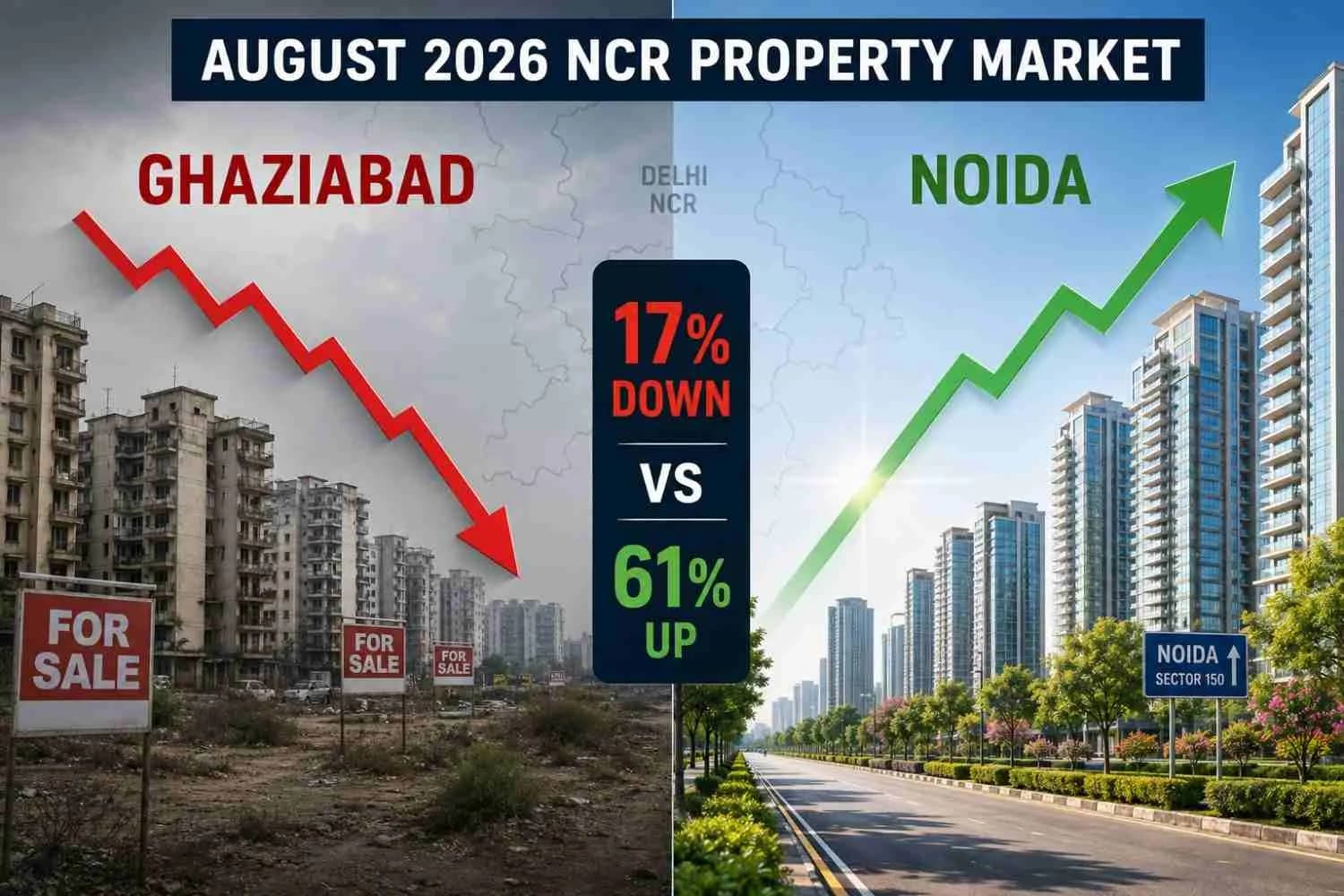 Ghaziabad Property Prices Fall 17 Percent While Noida Surges 61 Percent Year-on-Year NCR Real Estate Market Analysis August 2026